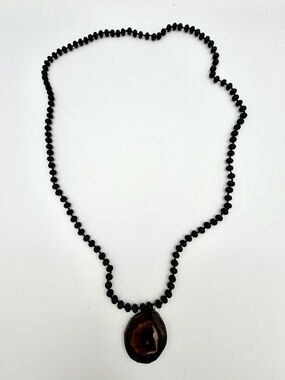 Black and Brown Beaded Agate Charmed Necklace